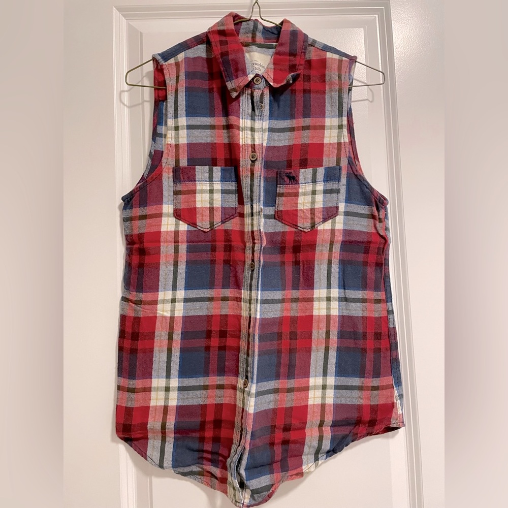 ABERCROMBIE & FITCH Red and Blue Flannel Tank Top